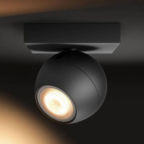 Philips HUE Hue Buckram LED spot černý stmívač, Obývací pokoj / jídelna, kov, GU10, 5W, P: 10.2 cm, L: 10.2 cm, K: 10.3cm
