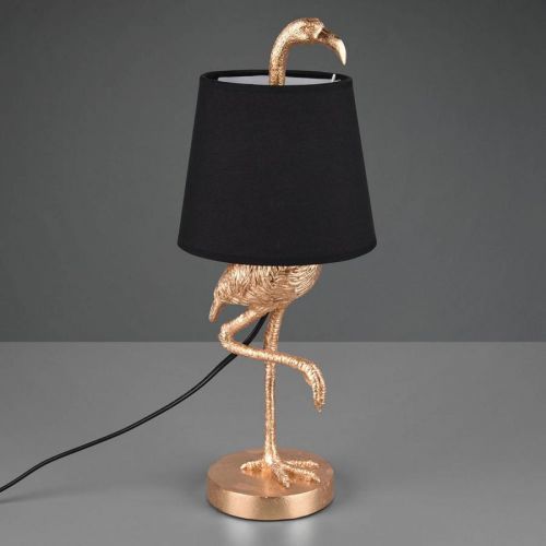 Reality Leuchten Stolní lampa Lola s plameňákem, černá/zlatá, Obývací pokoj / jídelna, polyresin, látka, E14, 40W, K: 42cm