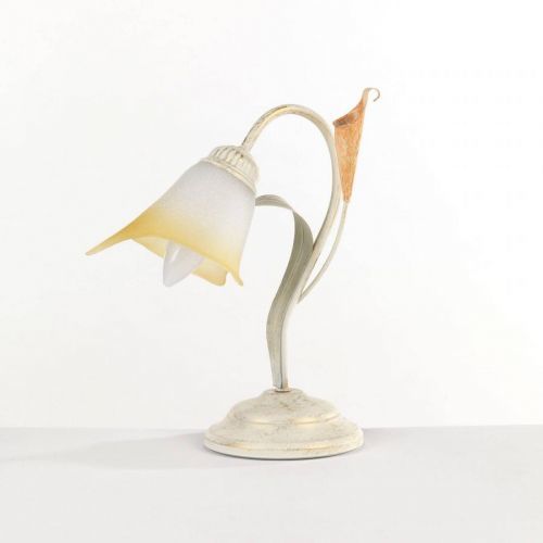 EULUNA Stolní lampa Lucrezia, slonovina, stínidlo s květy, Obývací pokoj / jídelna, kov, sklo, E14, 6W, K: 31cm
