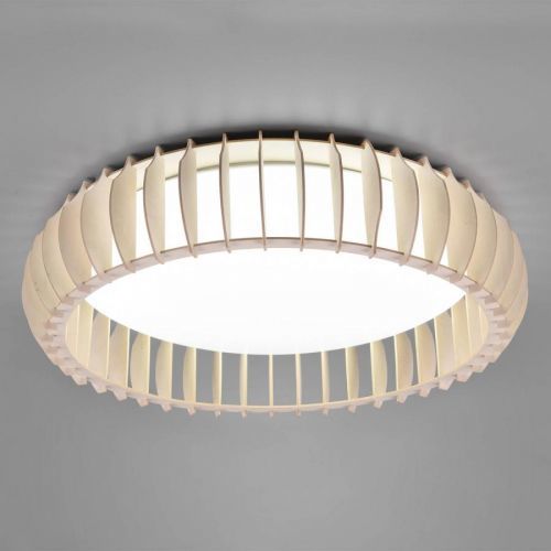 Reality Leuchten LED stropní světlo Monte, CCT, Ø60cm, dřevo světlé, Obývací pokoj / jídelna, plast, dřevo, 30W, K: 13.5cm