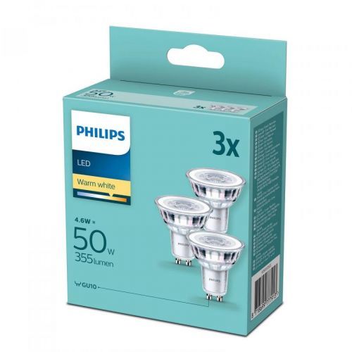 Philips LED reflektor GU10 4, 6W 2.700 K, set 3ks, GU10, 4.6W, Energetická třída: E, P: 5.4 cm