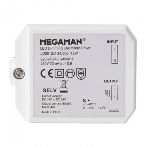 Megaman LED ovladač pro Rico HR, stmívací U-DIM, 12 W, plast, P: 6.2 cm, L: 4.6 cm, K: 2cm