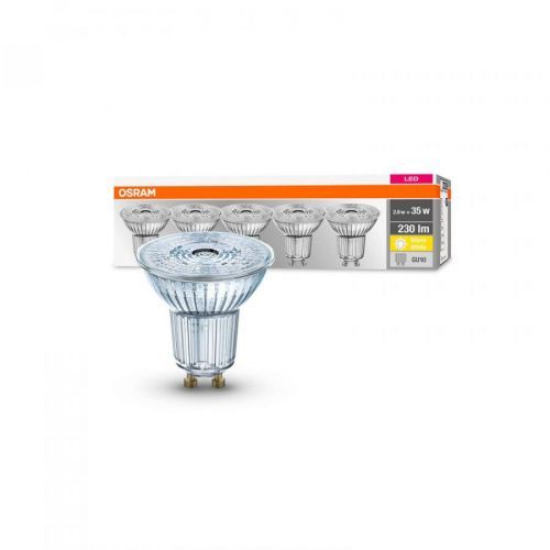 OSRAM LED reflektor GU10 2, 6W 2 700K 230lm 36° 5ks, sklo, plast, GU10, 2.6W, Energetická třída: F, P: 5.7 cm