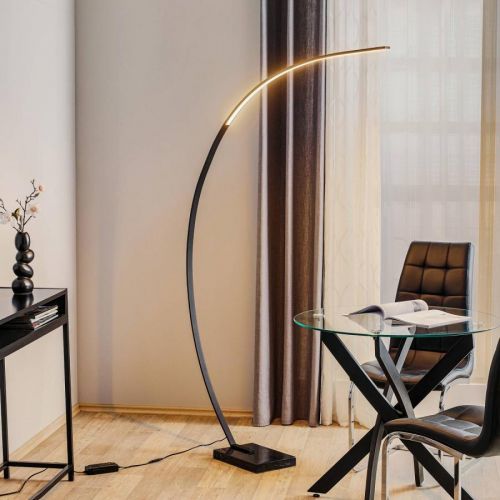 Trio Lighting LED oblouková stojací lampa Bangkok, černá matná, Obývací pokoj / jídelna, kov, mramor, 18W, L: 22 cm, K: 180cm