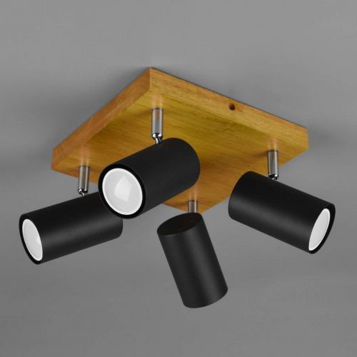 Trio Lighting Stropní reflektor Marley, černá matná, 4 zdroje, Obývací pokoj / jídelna, kov, GU10, 35W, P: 22 cm, L: 22 cm, K: 16cm