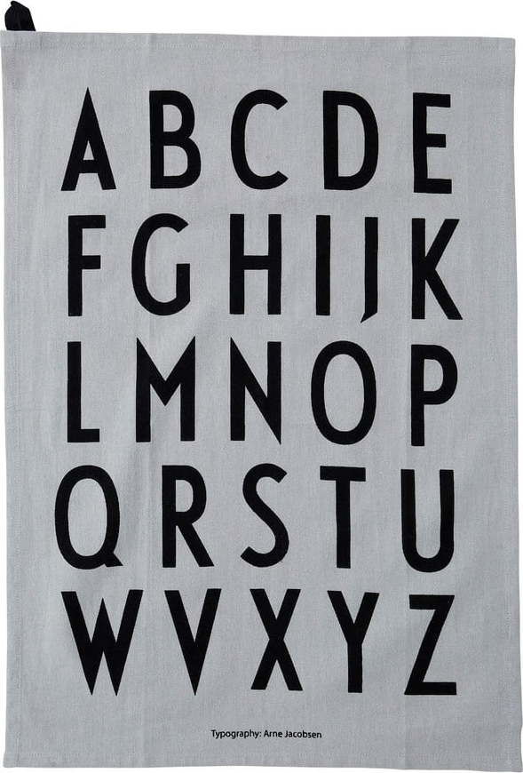 Šedá bavlněná utěrka Design Letters Alphabet, 40 x 60 cm