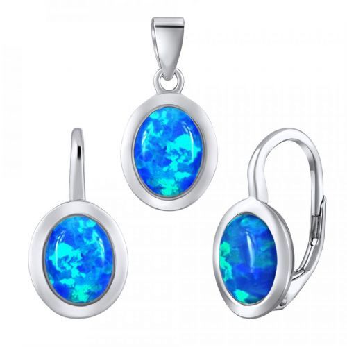 Luxusní stříbrný set šperků s modrým opálem  - náušnice a přívěsek  - LPS1706DB