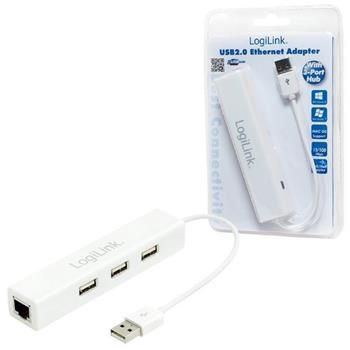 LOGILINK - Adaptér Fast Ethernet USB 2.0 na RJ45 s HUB 3xUSB
