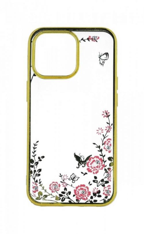 Kryt TopQ iPhone 13 Pro Max silikon zlatý s růžovými květy 67828