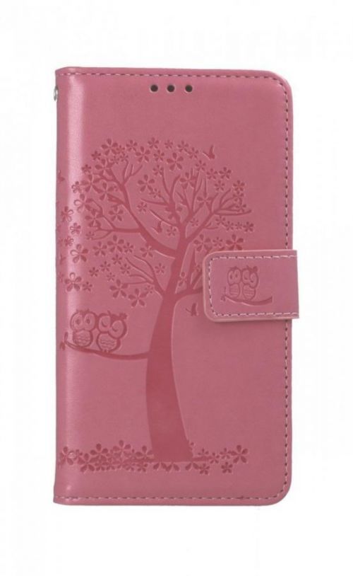 Pouzdro TopQ iPhone 13 knížkové Růžový strom sovičky 66369