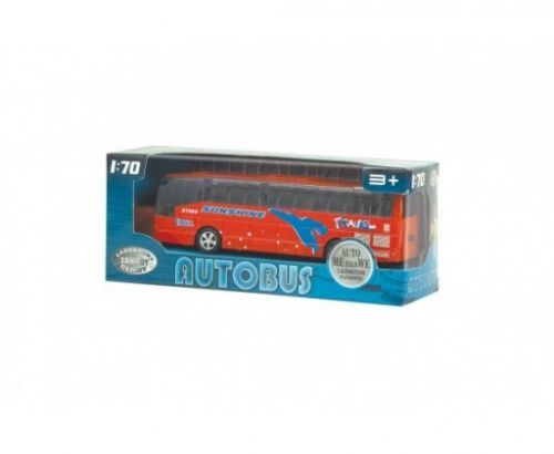 Autobus kov/plast 16cm na zpětné natažení 4barvy na bat. se zvukem v krabičce 19x8x5,5cm 24ks v boxu