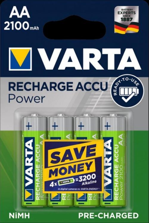 Varta tužková baterie Aa Longlife Accu, Aa, 2 100 mAh, 4 ks