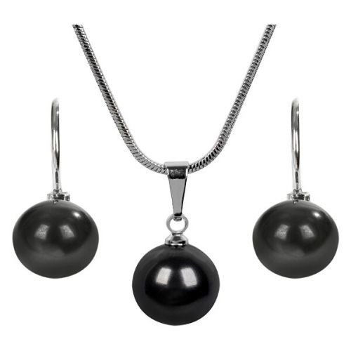 Levien Moderní sada náhrdelníku a náušnic Pearl Black SET-041