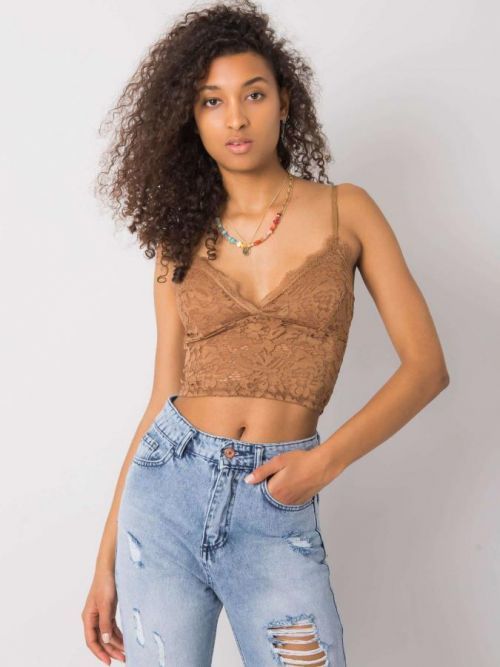 HNĚDÝ DÁMSKÝ TOP S KRAJKOU TW-TP-BI-8335.26-CAMEL Velikost: ONE SIZE