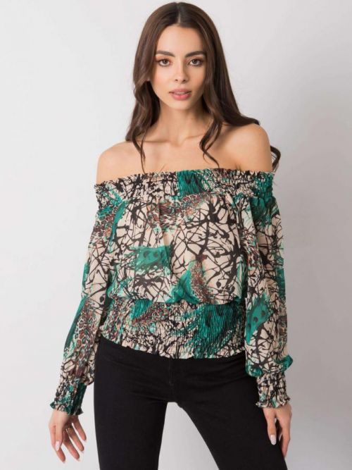 ZELENO-BÉŽOVÁ DÁMSKÁ VZOROVANÁ HALENKA DHJ-BZ-15175.05P-GREEN-BEIGE Velikost: ONE SIZE