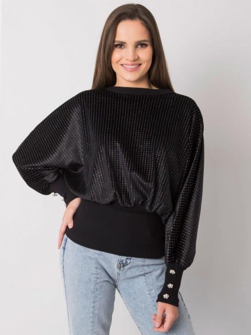 ČERNÁ DÁMSKÁ VOLNÁ HALENKA S TŘPYTKAMI RV-BZ-7348.11-BLACK Velikost: S/M