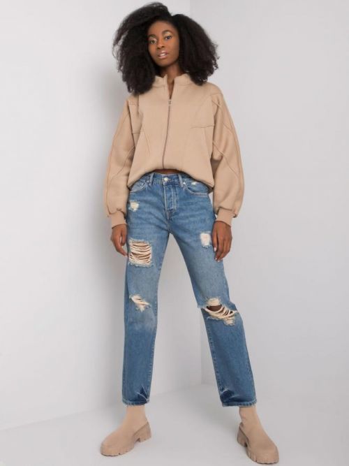 MODRÉ DÁMSKÉ DŽÍNOVÉ KALHOTY S DĚROVÁNÍM RO-SP-PNT-08.83P-BLUE Velikost: 34