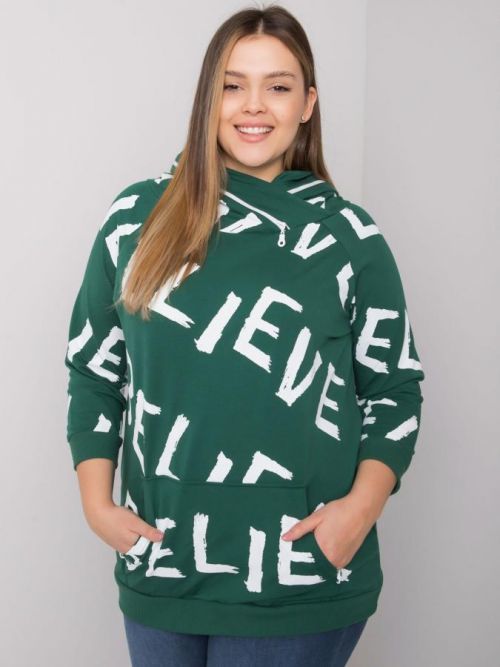 TMAVĚ ZELENÁ DÁMSKÁ MIKINA S PÍSMENY RV-BL-7034.77P-DARK GREEN Velikost: ONE SIZE