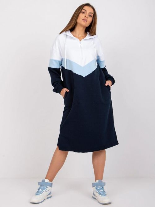 TMAVĚ MODRO-BÍLÉ DÁMSKÉ MIKINOVÉ ŠATY RV-SK-7462.00-WHITE-DARK BROWN Velikost: S/M