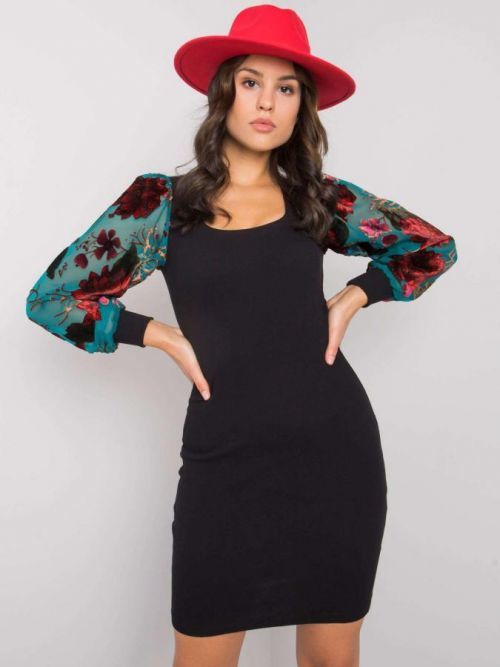 ČERNÉ MINIŠATY ELYSSA SE VZOROVANÝMI RUKÁVY RV-SK-7353.10X-BLACK Velikost: S/M