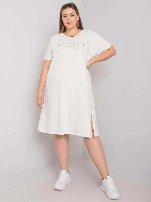 SMETANOVÉ DÁMSKÉ MIDI ŠATY S NÁPISEM RV-SK-6661.40-ECRU Velikost: ONE SIZE