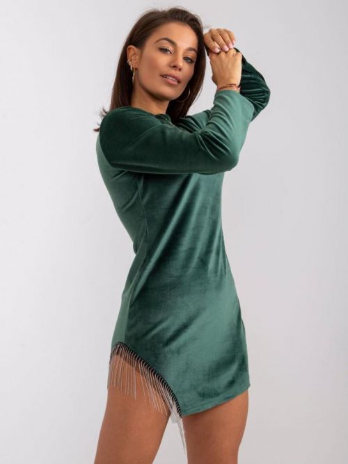 ZELENÉ VELUROVÉ ŠATY MELISSA S TŘPYTIVOU APLIKACÍ DHJ-SK-6509.82P-GREEN Velikost: ONE SIZE