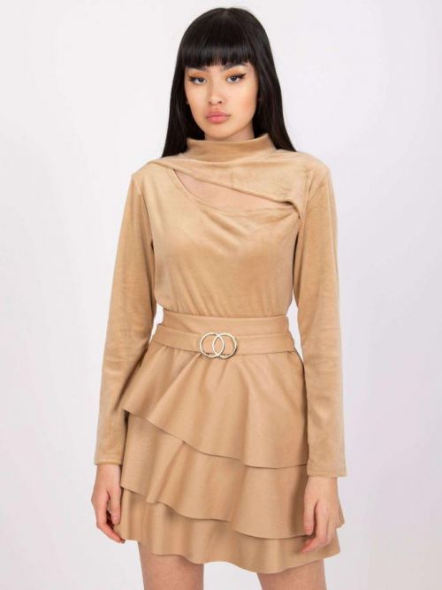 SVĚTLE HNĚDÉ DÁMSKÉ TRIČKO S PRŮSTŘIHEM DHJ-BZ-6561.09P-DARK BEIGE Velikost: ONE SIZE