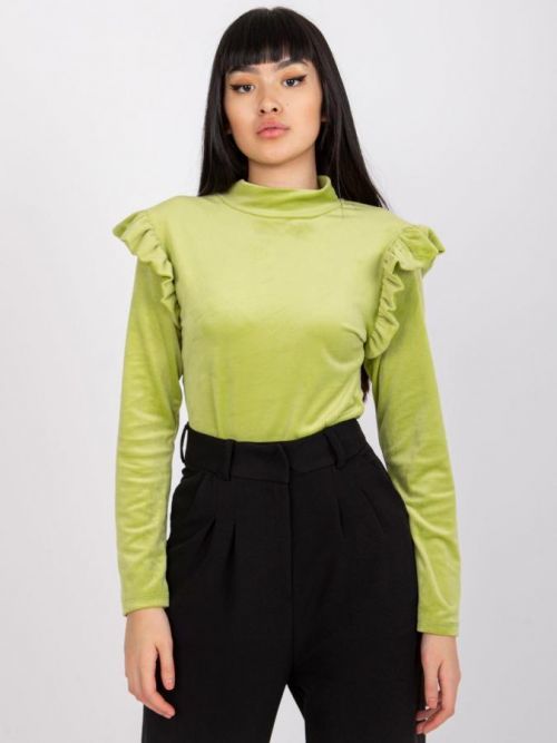 SVĚTLE ZELENÉ DÁMSKÉ VELUROVÉ TRIČKO S VOLÁNKY DHJ-BZ-6533B.85-GREEN Velikost: ONE SIZE