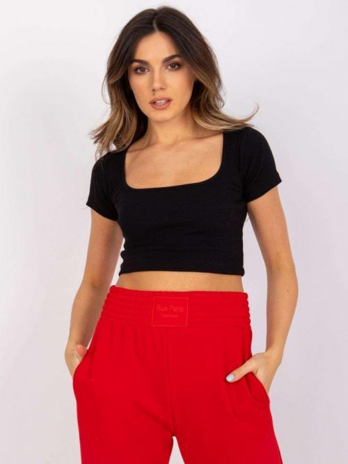 ČERNÝ DÁMSKÝ CROP TOP S KRÁTKÝMI RUKÁVY RV-TS-7538.12P-BLACK Velikost: XS