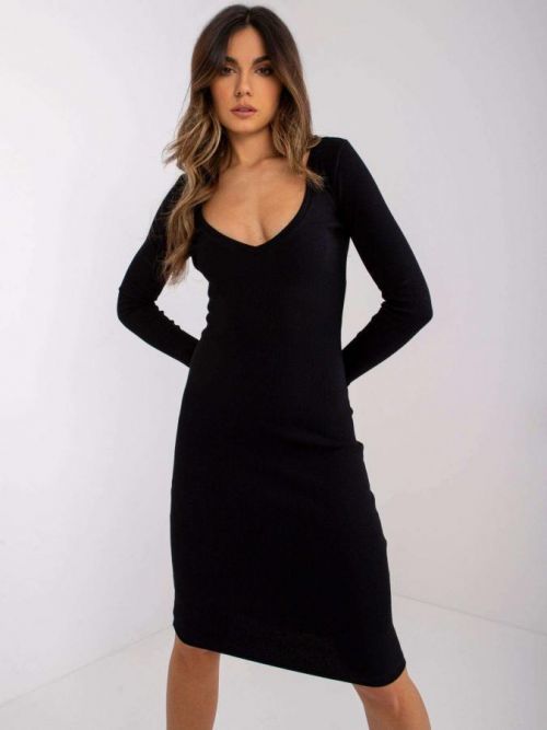 ČERNÉ PŘILÉHAVÉ MIDI ŠATY S VÝSTŘIHEM RV-SK-7436.53-BLACK Velikost: S