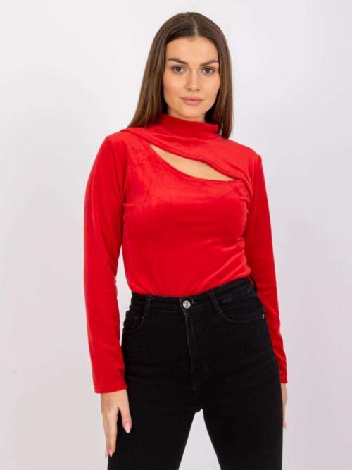ČERVENÉ DÁMSKÉ VELUROVÉ TRIČKO S VÝSTŘIHEM DHJ-BZ-6561.09P-RED Velikost: ONE SIZE