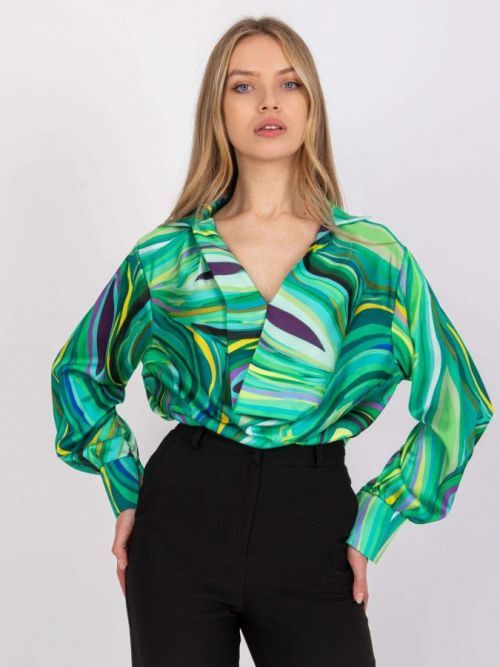 ZELENÁ VZOROVANÁ DÁMSKÁ HALENKA S VÝSTŘIHEM DHJ-BZ-15201.30-GREEN Velikost: ONE SIZE