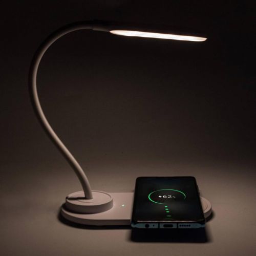Denver LQI-55 LED stolní lampa, bílá, CCT, USB, QI, Pracovna / kancelář, plast, 1.5W, L: 8.5 cm, K: 38.2cm