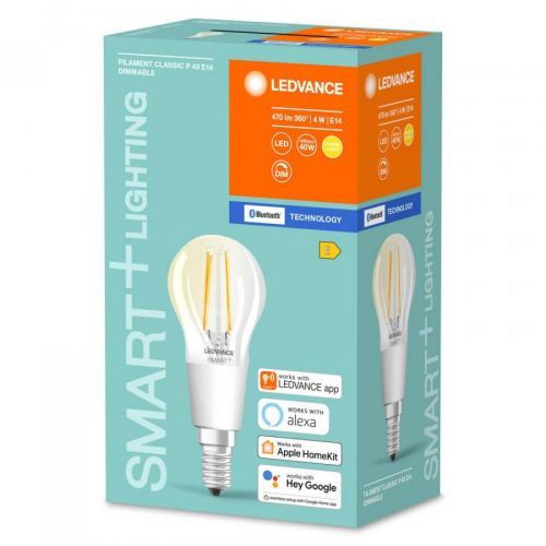 LEDVANCE SMART+ BT Mini Bulb Filament E14 4W 827, sklo, E14, 4W, Energetická třída: E, P: 11.8 cm