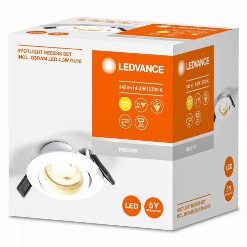 LEDVANCE Recess Twistlock zapuštěné IP20 bílá, Obývací pokoj / jídelna, hliník, GU10, 4.3W