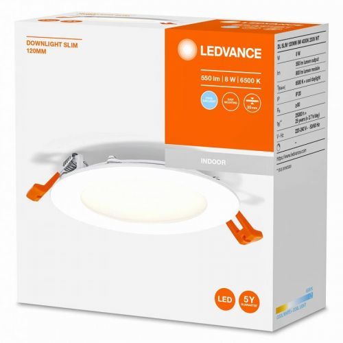LEDVANCE Recess Slim LED zapuštěné Ø12cm 6500K, Chodba, plast, 8W