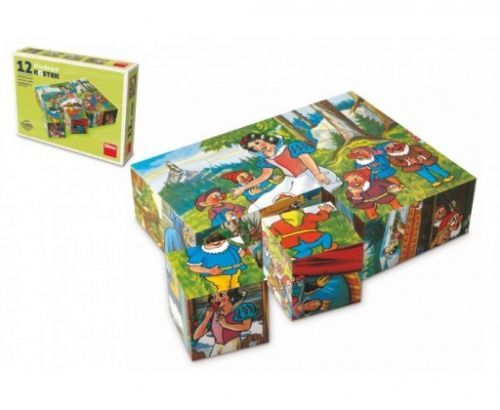 Kostky kubus Sněhurka dřevo 12ks v krabičce 16x12x4cm