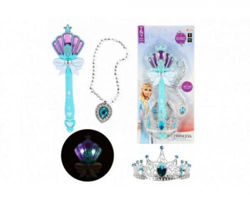 Sada krásy Žezlo+korunka s doplňky plast Ledová princezna na bat. se zvuk. se světl. na kartě19x43cm