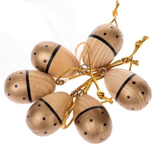 Sada 6 dřevěných závěsných dekorací ve zlaté barvě Dakls Easter Eggs