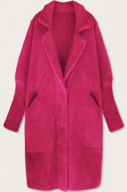 Dlouhý růžový vlněný přehoz přes oblečení typu alpaka (7102#) - jedna velikost - Růžová