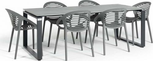 Zahradní jídelní set pro 6 osob s šedou židlí Joanna a stolem Strong, 210 x 100 cm