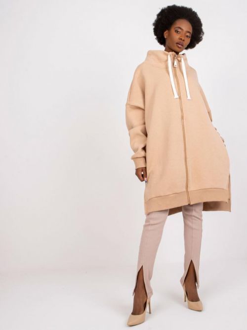 BÉŽOVÁ DLOUHÁ MIKINA MOROCCO NA ZIP -FA-BL-7400.86P-BEIGE Velikost: ONE SIZE