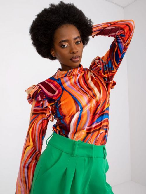 ORANŽOVÁ HALENKA LIN S BAREVNÝM VZOREM A VOLÁNY -DHJ-BZ-6533C.90-ORANGE Velikost: ONE SIZE