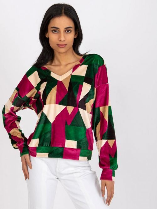 ZELENO-RŮŽOVÁ  VELUROVÁ HALENKA LILIANA -DHJ-BZ-6550.74P-GREEN-PINK Velikost: ONE SIZE