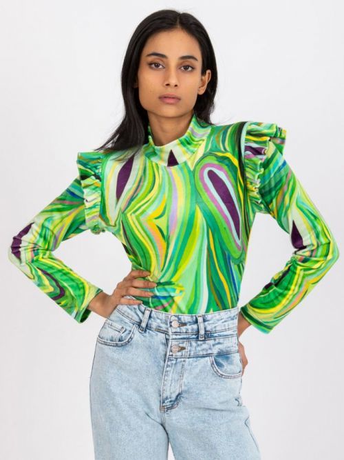 ZELENÁ HALENKA LIN S BAREVNÝM VZOREM A VOLÁNY -DHJ-BZ-6533C.90-GREEN Velikost: ONE SIZE