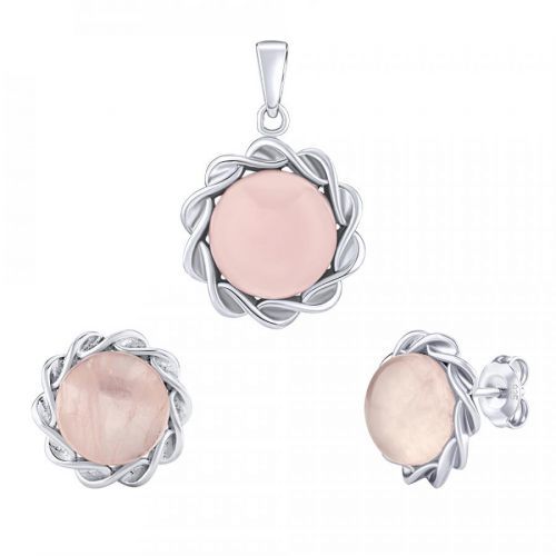 SILVEGO stříbrný set šperků Gemma s pravým růženínem - náušnice a přívěsek - JST17913SRO