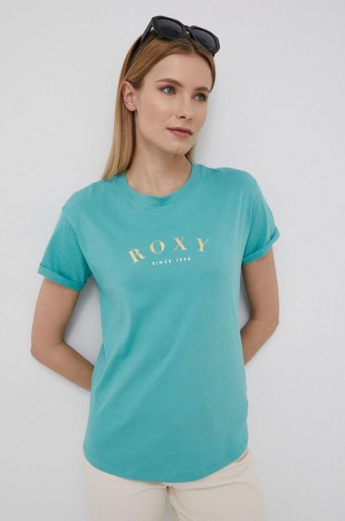 Bavlněné tričko Roxy zelená barva