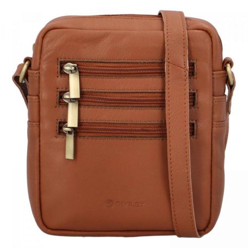 Pánská kožená crossbody taška s výraznými zipy Tinger,  koňaková