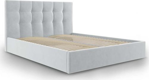 Světle šedá sametová dvoulůžková postel Mazzini Beds Nerin, 160 x 200 cm