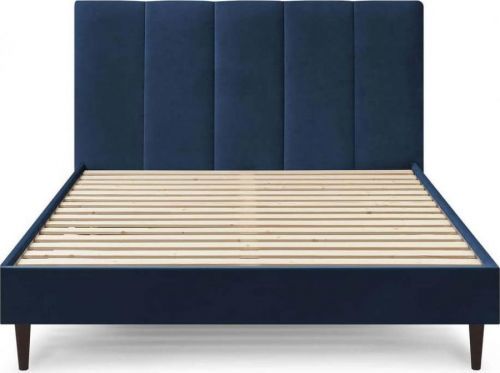 Tmavě modrá sametová dvoulůžková postel Bobochic Paris Vivara Dark, 180 x 200 cm